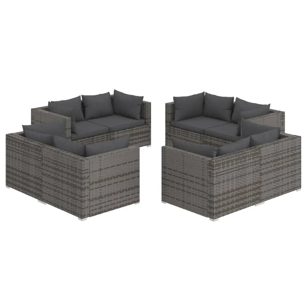 8 Piece Garden Lounge Set with Cushions Poly Rattan Grey 3101557 - Furniture
