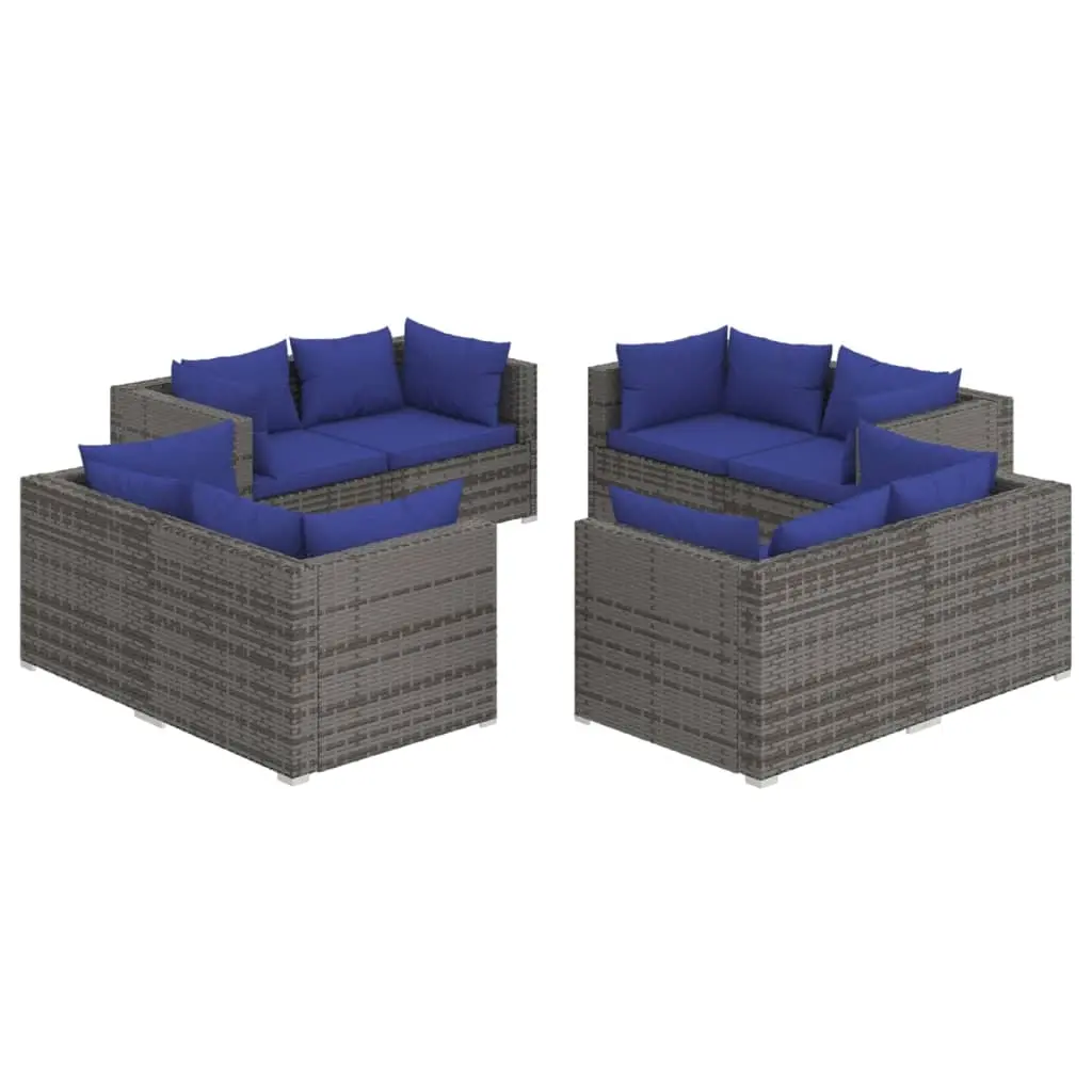 8 Piece Garden Lounge Set with Cushions Poly Rattan Grey 3101558 - Furniture