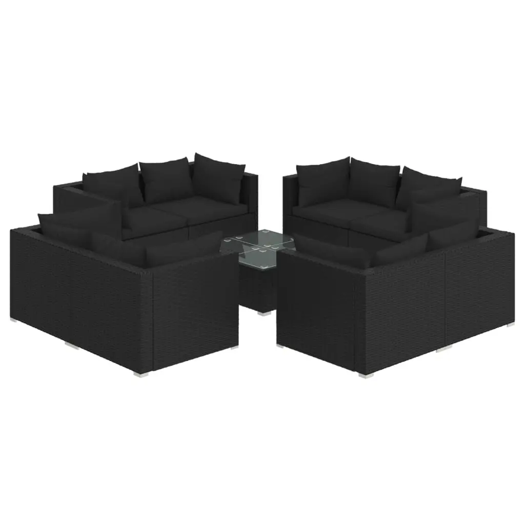 9 Piece Garden Lounge Set with Cushions Poly Rattan Black 3101560 - Furniture