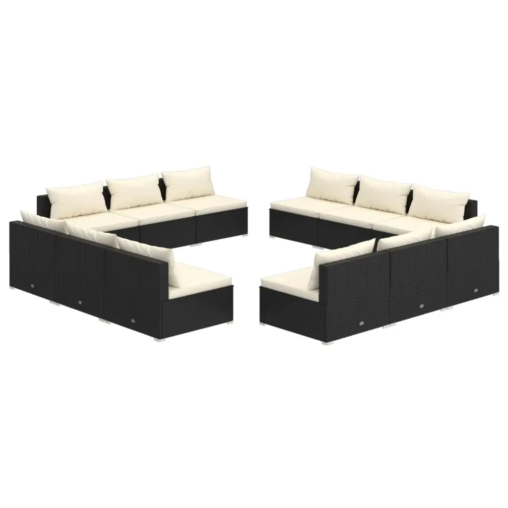 12 Piece Garden Lounge Set with Cushions Poly Rattan Black 3101567 - Furniture