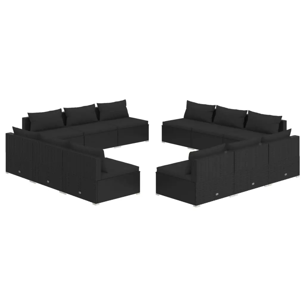 12 Piece Garden Lounge Set with Cushions Poly Rattan Black 3101568 - Furniture
