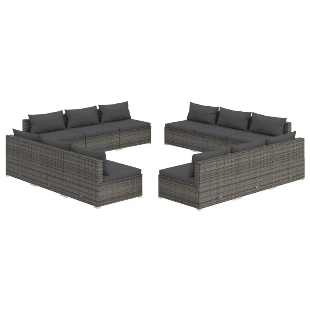 12 Piece Garden Lounge Set with Cushions Poly Rattan Grey 3101573 - Furniture