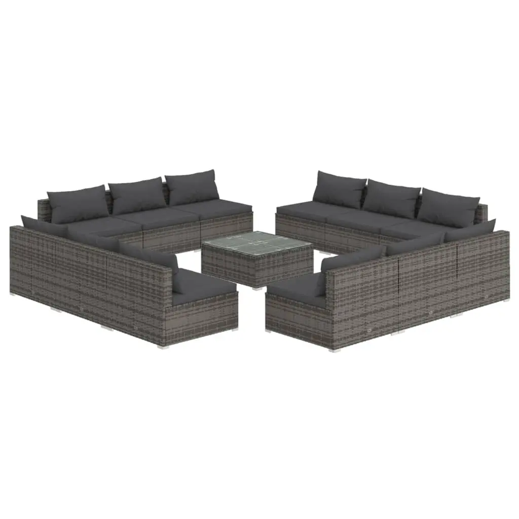 13 Piece Garden Lounge Set with Cushions Poly Rattan Grey 3101581 - Furniture