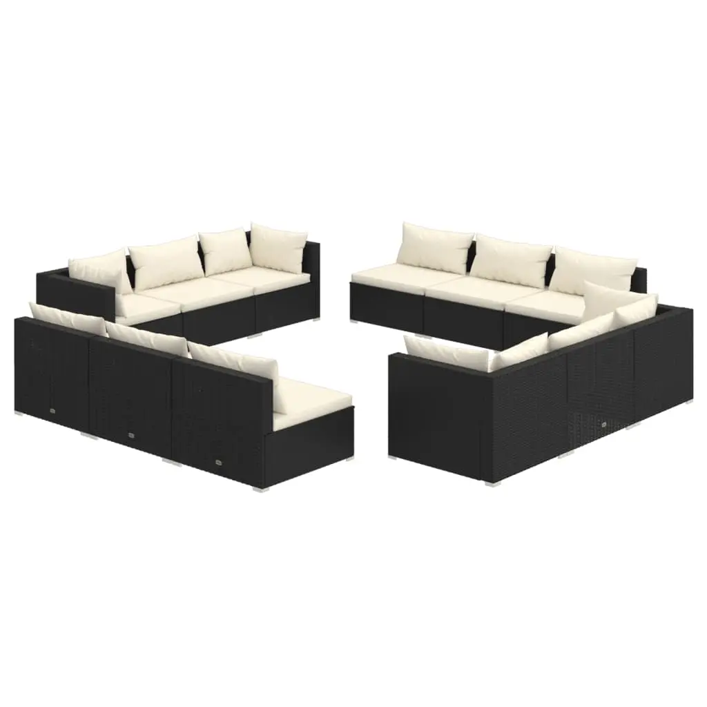 12 Piece Garden Lounge Set with Cushions Poly Rattan Black 3101583 - Furniture
