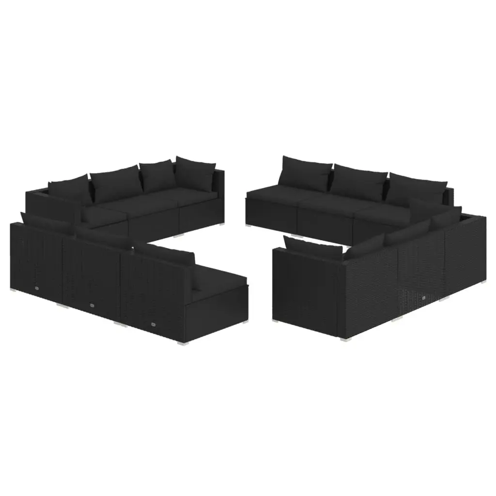12 Piece Garden Lounge Set with Cushions Poly Rattan Black 3101584 - Furniture