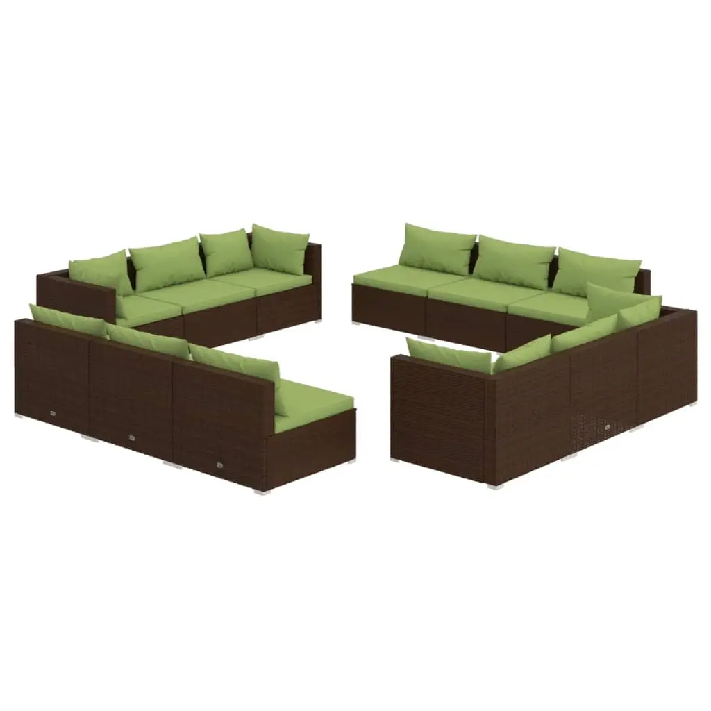 12 Piece Garden Lounge Set with Cushions Poly Rattan Brown 3101588 - Furniture