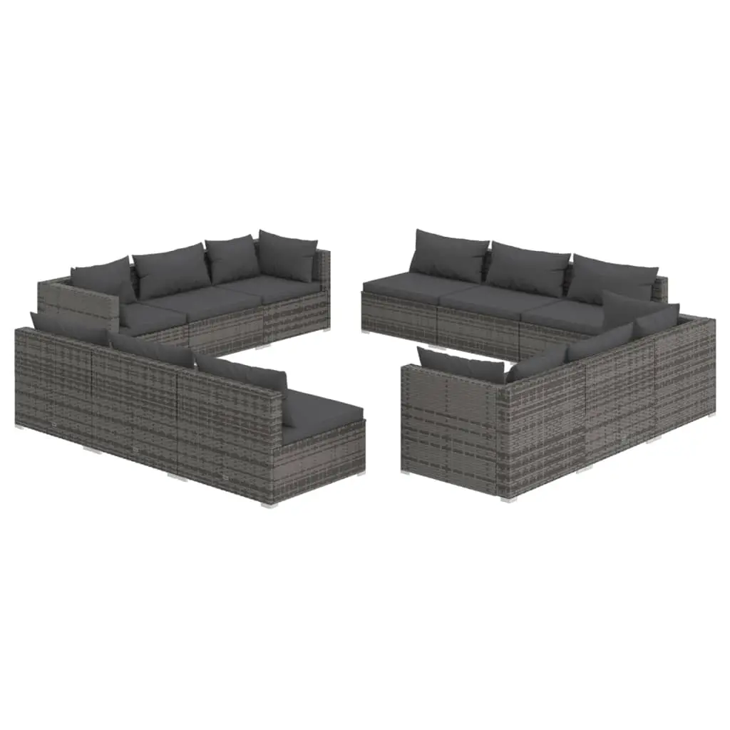 12 Piece Garden Lounge Set with Cushions Poly Rattan Grey 3101589 - Furniture
