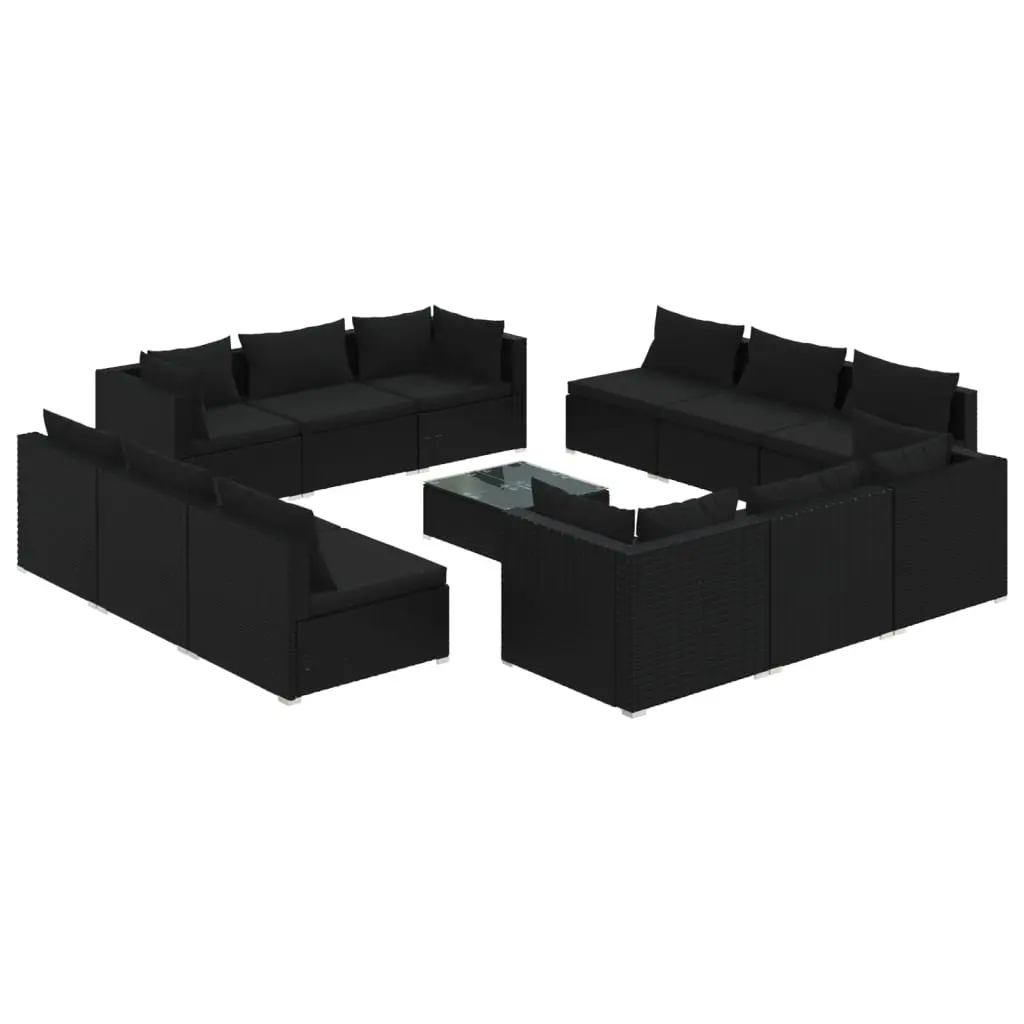 13 Piece Garden Lounge Set with Cushions Poly Rattan Black 3101592 - Furniture