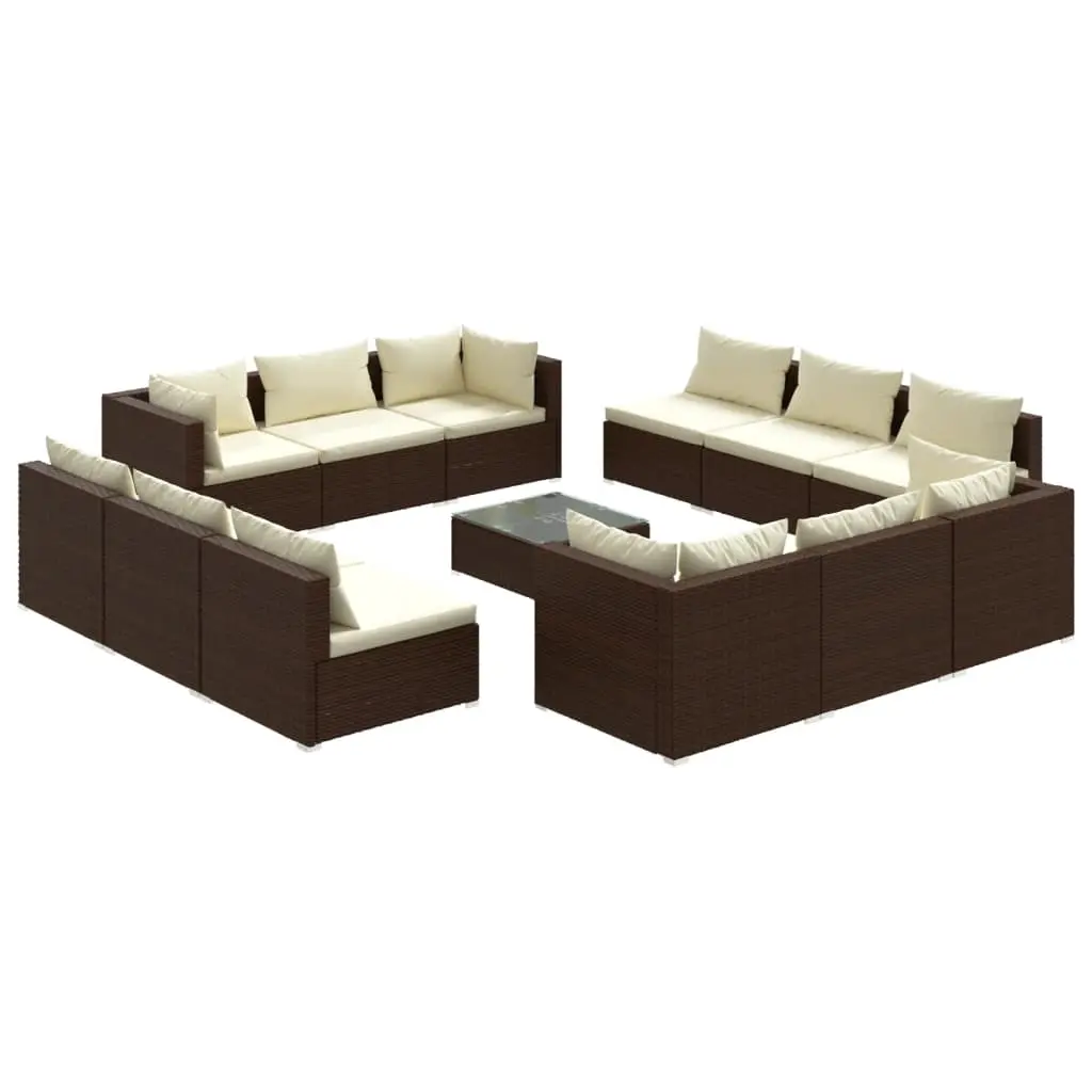 13 Piece Garden Lounge Set with Cushions Poly Rattan Brown 3101594 - Furniture