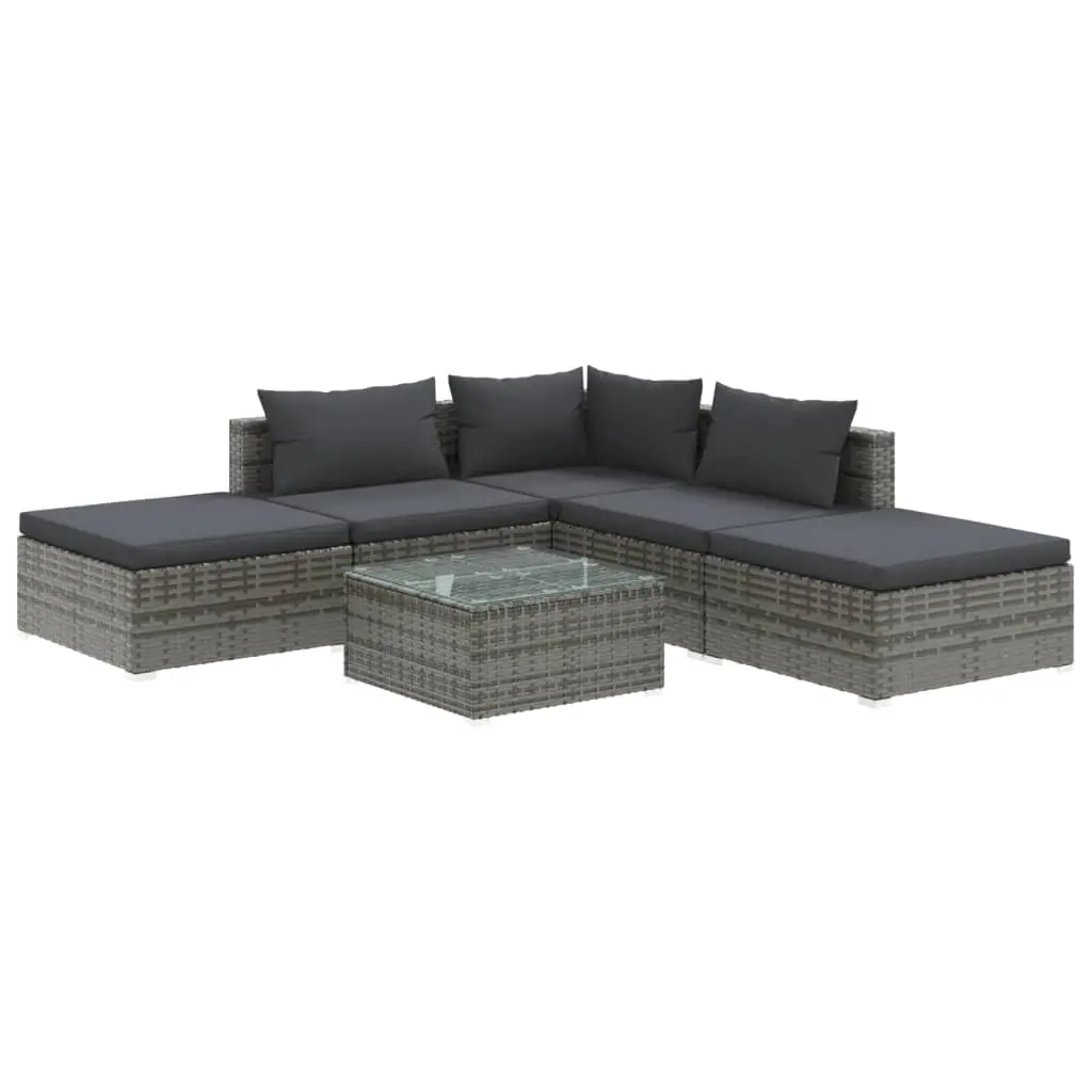 6 Piece Garden Lounge Set with Cushions Poly Rattan Grey 3101605 - Furniture