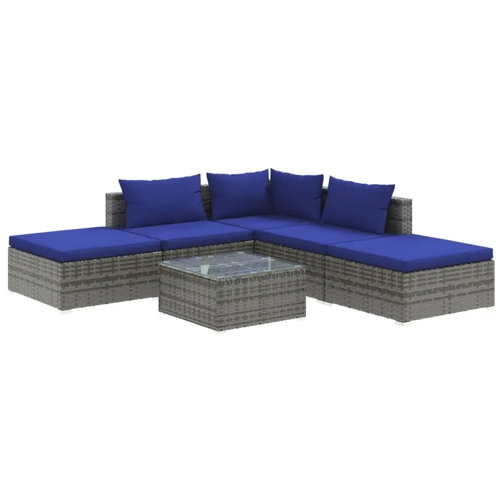 6 Piece Garden Lounge Set with Cushions Poly Rattan Grey 3101606 - Furniture