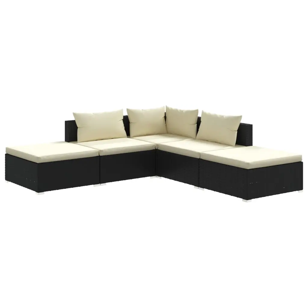 5 Piece Garden Lounge Set with Cushions Poly Rattan Black 3101607 - Furniture