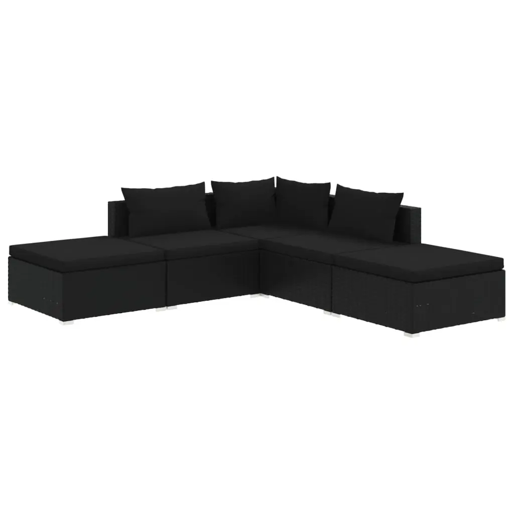 5 Piece Garden Lounge Set with Cushions Poly Rattan Black 3101608 - Furniture
