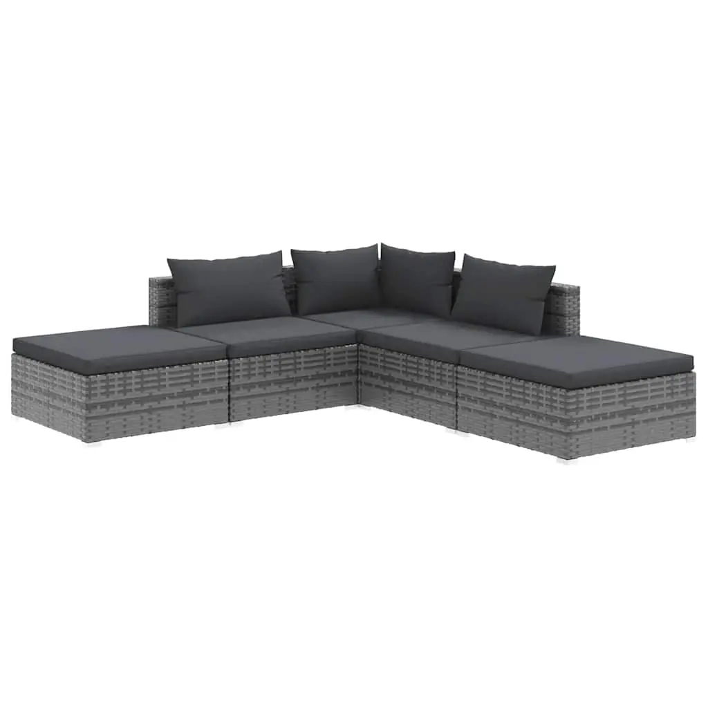5 Piece Garden Lounge Set with Cushions Poly Rattan Grey 3101613 - Furniture