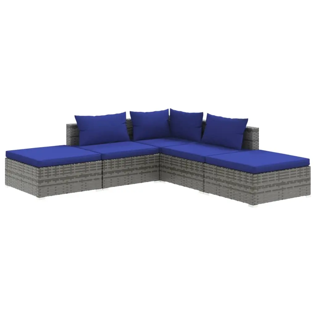 5 Piece Garden Lounge Set with Cushions Poly Rattan Grey 3101614 - Furniture