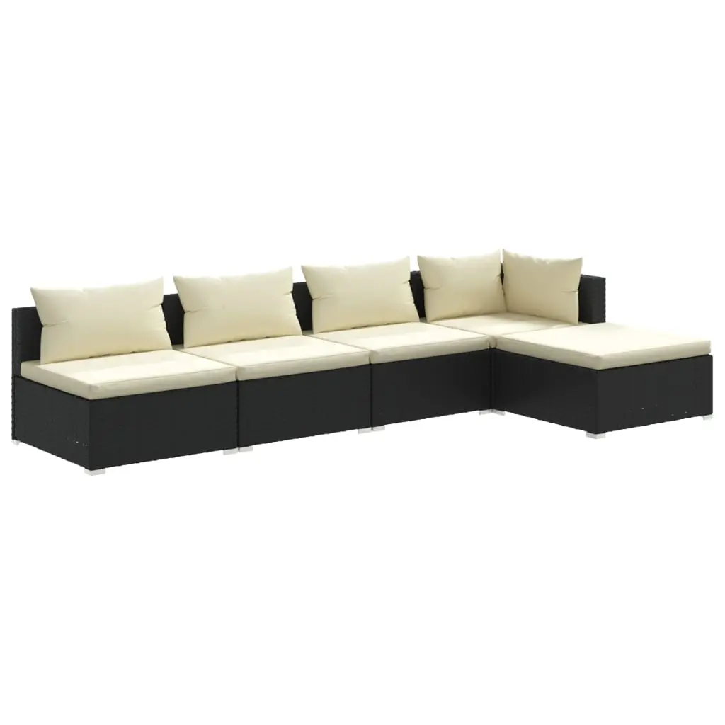 5 Piece Garden Lounge Set with Cushions Poly Rattan Black 3101623 - Furniture