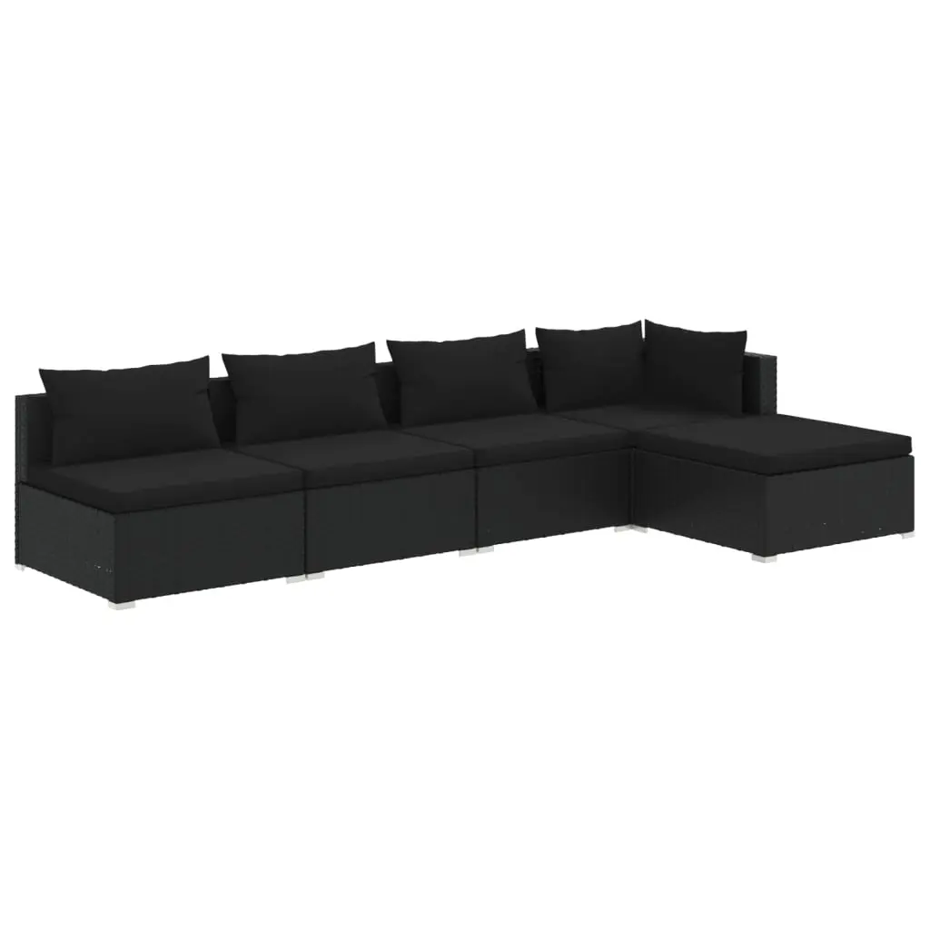 5 Piece Garden Lounge Set with Cushions Poly Rattan Black 3101624 - Furniture