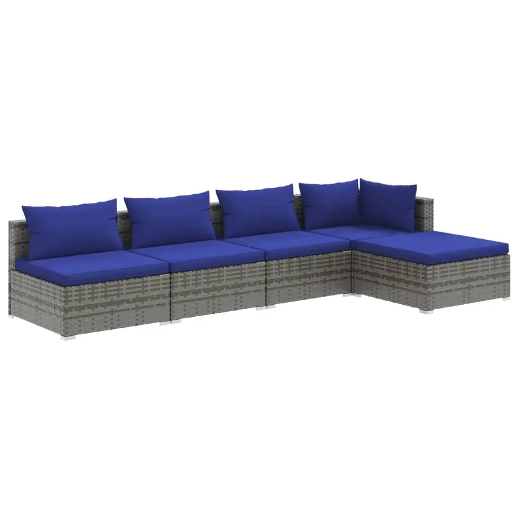 5 Piece Garden Lounge Set with Cushions Poly Rattan Grey 3101630 - Furniture