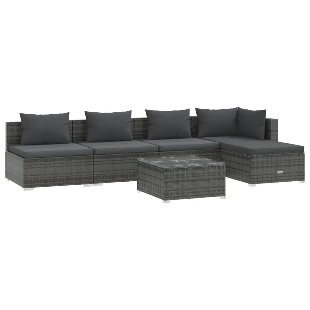 6 Piece Garden Lounge Set with Cushions Poly Rattan Grey 3101637 - Furniture