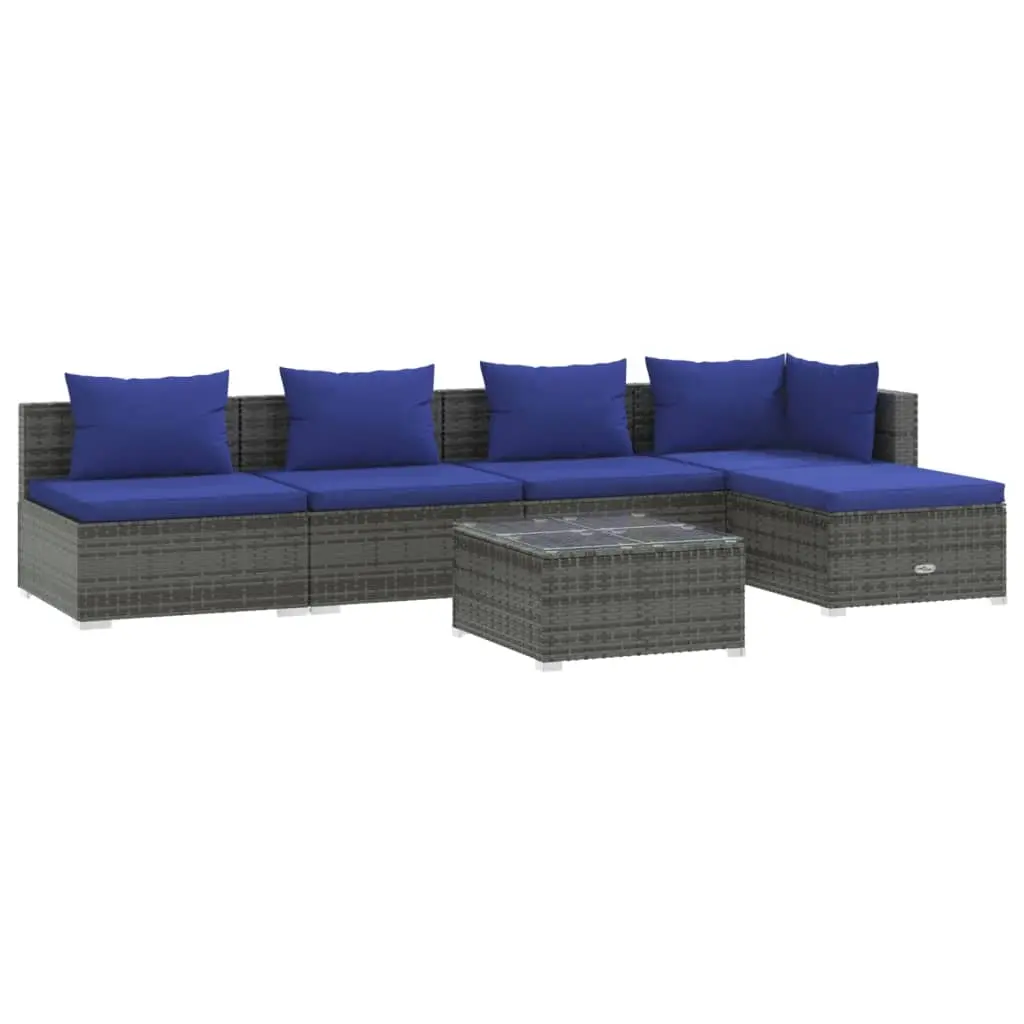 6 Piece Garden Lounge Set with Cushions Poly Rattan Grey 3101638 - Furniture