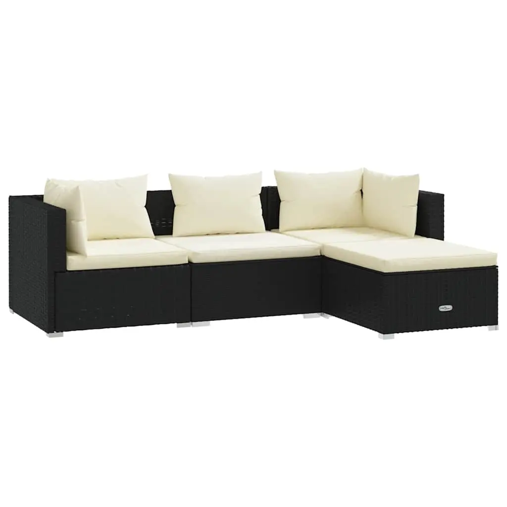 4 Piece Garden Lounge Set with Cushions Poly Rattan Black 3101639 - Furniture