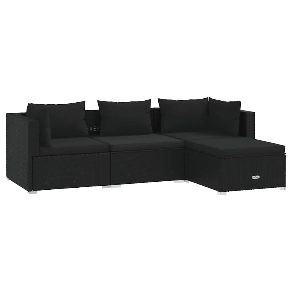 4 Piece Garden Lounge Set with Cushions Poly Rattan Black 3101640 - Furniture