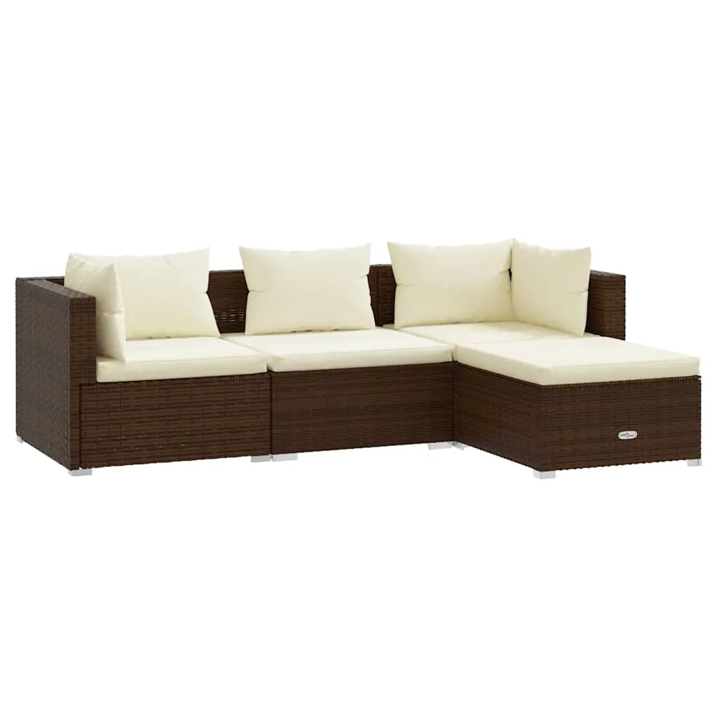 4 Piece Garden Lounge Set with Cushions Poly Rattan Brown 3101642 - Furniture