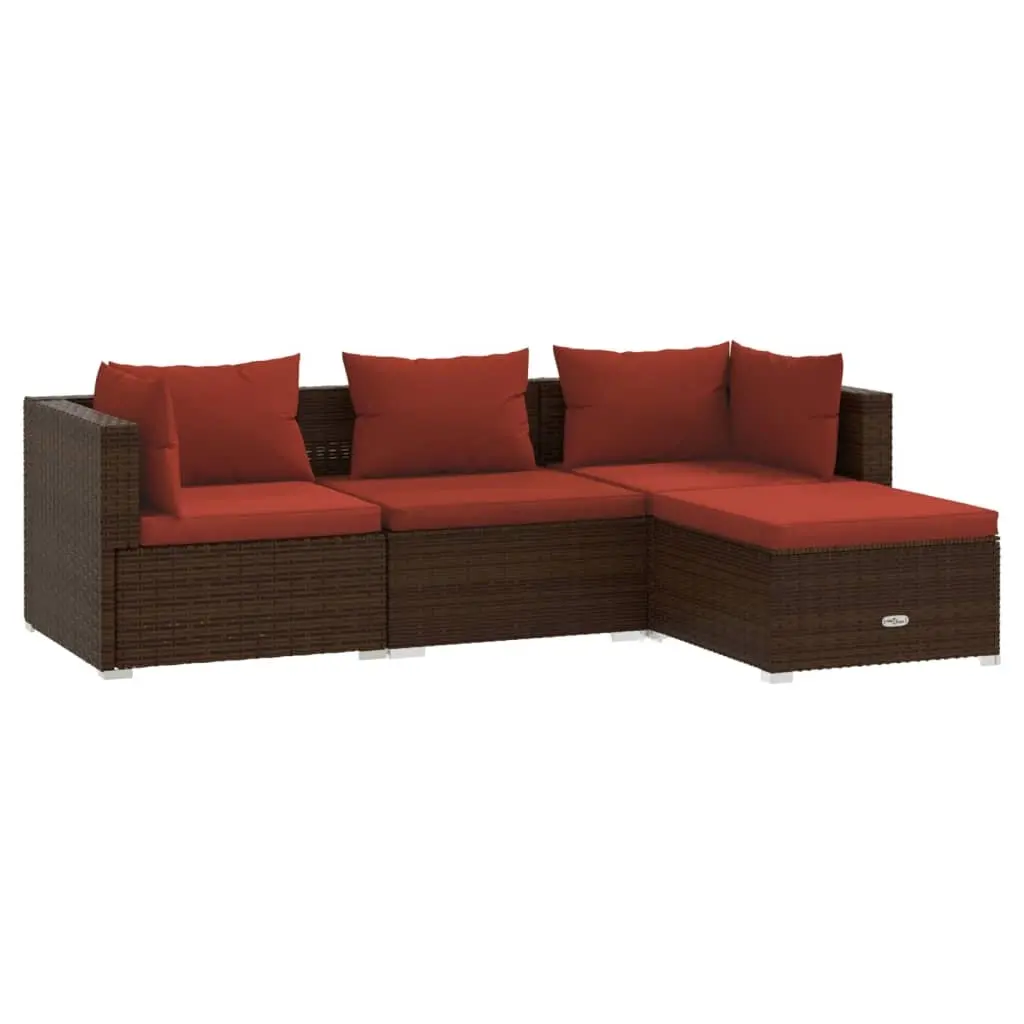 4 Piece Garden Lounge Set with Cushions Poly Rattan Brown 3101643 - Furniture