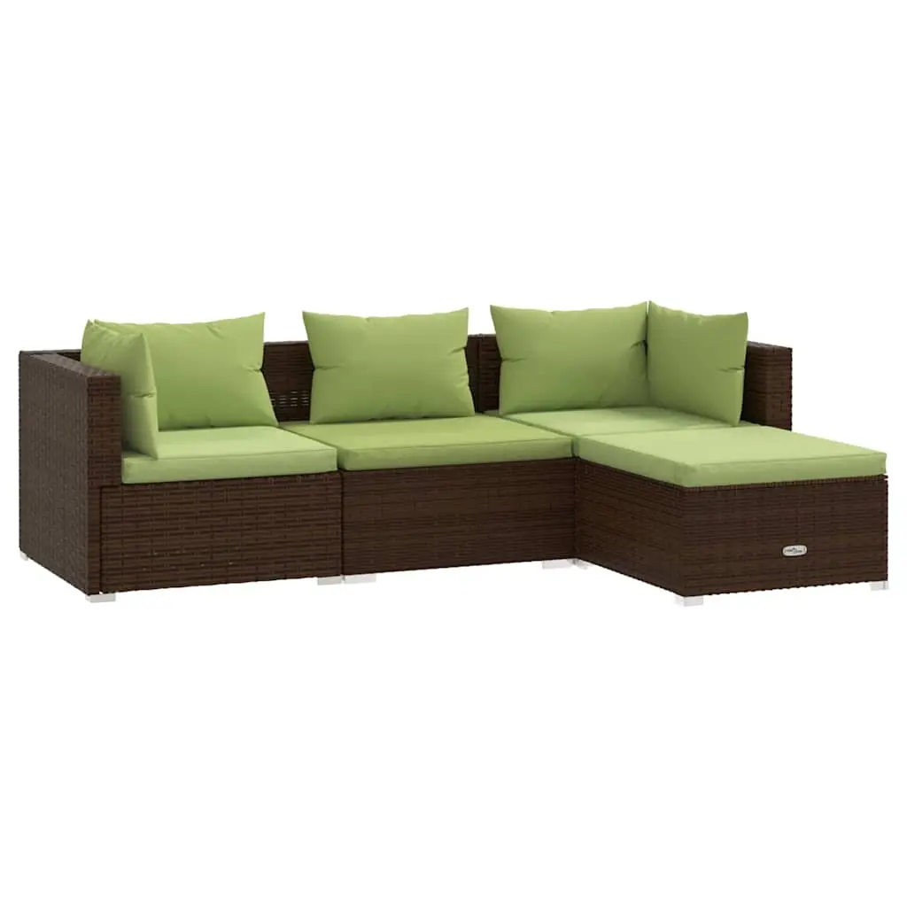 4 Piece Garden Lounge Set with Cushions Poly Rattan Brown 3101644 - Furniture