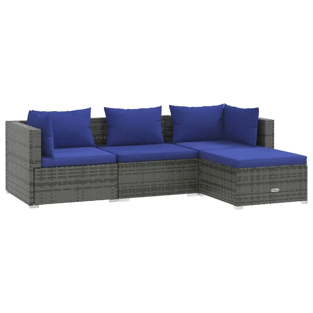 4 Piece Garden Lounge Set with Cushions Poly Rattan Grey 3101646 - Furniture