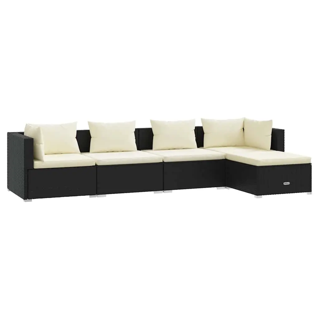5 Piece Garden Lounge Set with Cushions Poly Rattan Black 3101655 - Furniture
