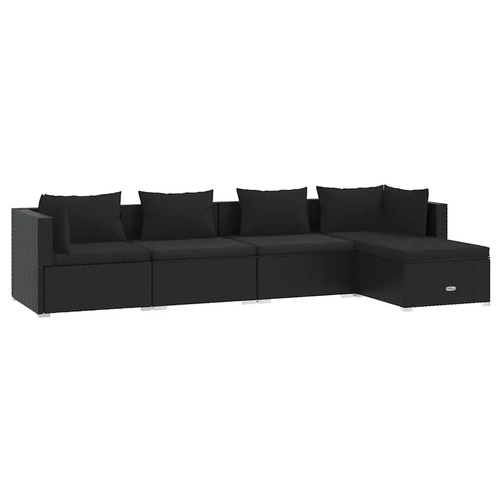 5 Piece Garden Lounge Set with Cushions Poly Rattan Black 3101656 - Furniture