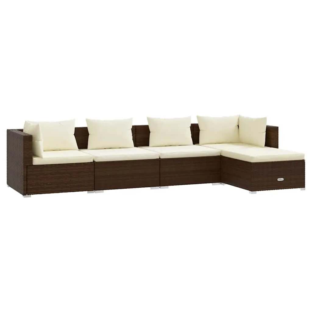 5 Piece Garden Lounge Set with Cushions Poly Rattan Brown 3101658 - Furniture