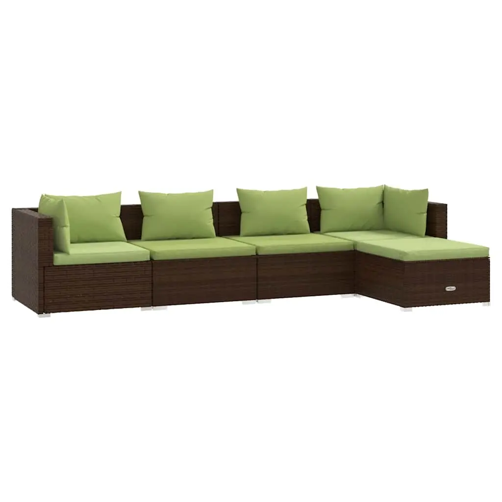 5 Piece Garden Lounge Set with Cushions Poly Rattan Brown 3101660 - Furniture