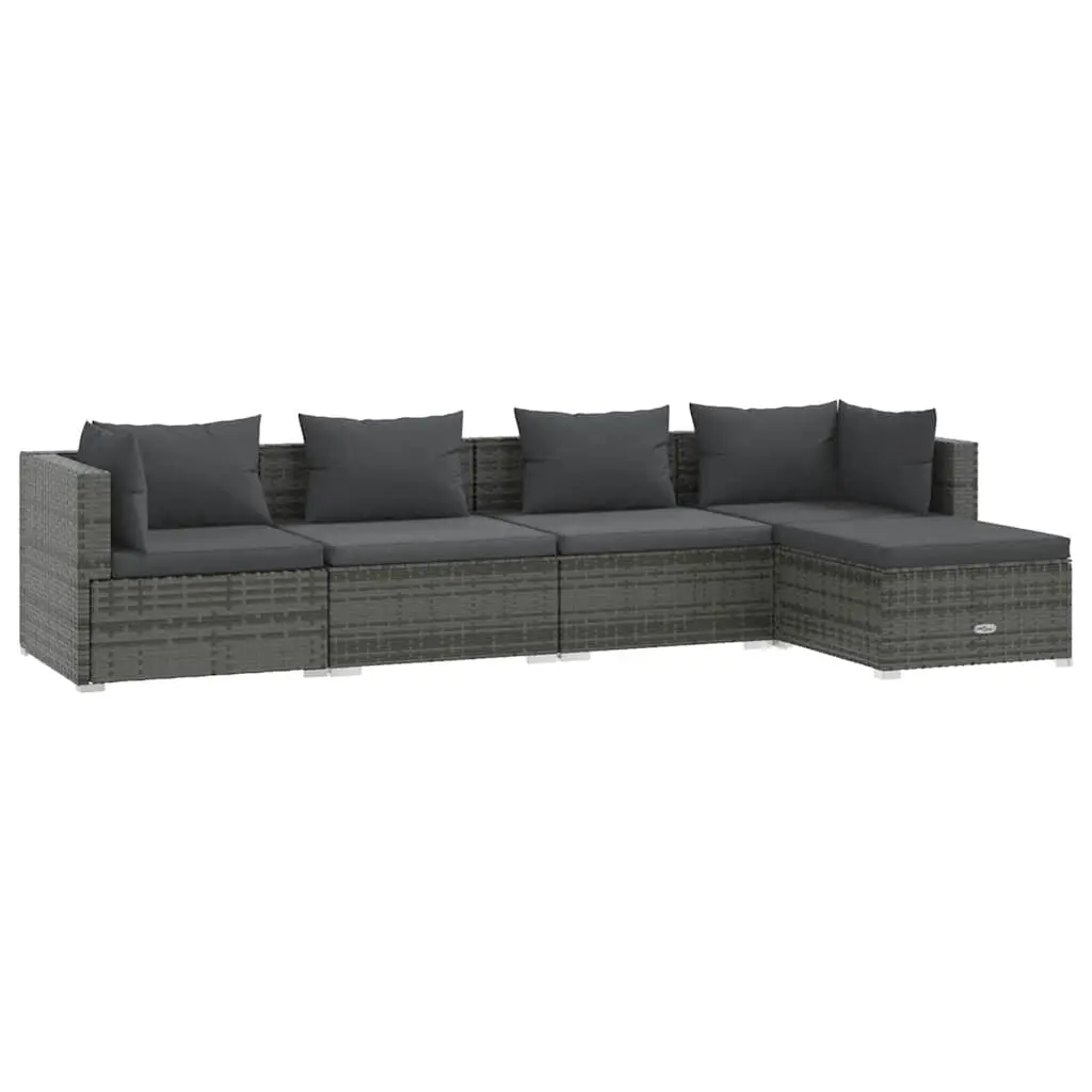 5 Piece Garden Lounge Set with Cushions Poly Rattan Grey 3101661 - Furniture