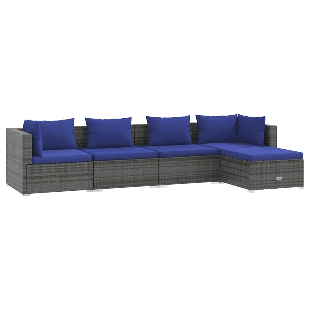 5 Piece Garden Lounge Set with Cushions Poly Rattan Grey 3101662 - Furniture