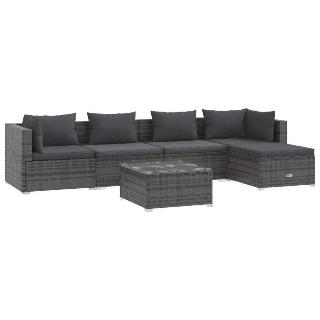 6 Piece Garden Lounge Set with Cushions Poly Rattan Grey 3101669 - Furniture