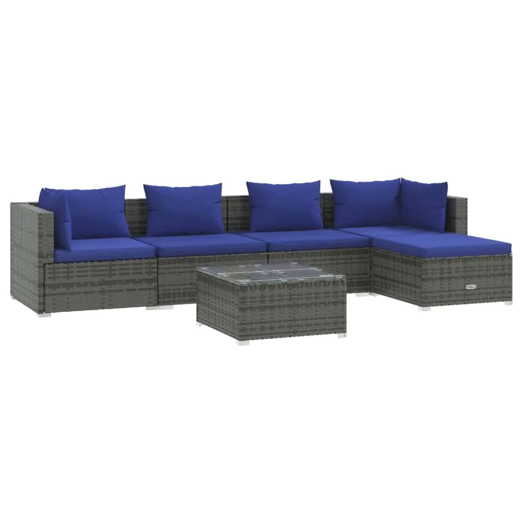 6 Piece Garden Lounge Set with Cushions Poly Rattan Grey 3101670 - Furniture