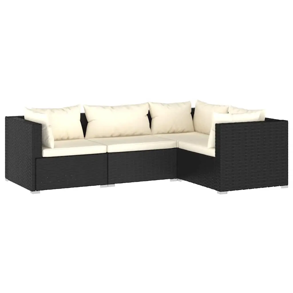 4 Piece Garden Lounge Set with Cushions Poly Rattan Black 3101671 - Furniture
