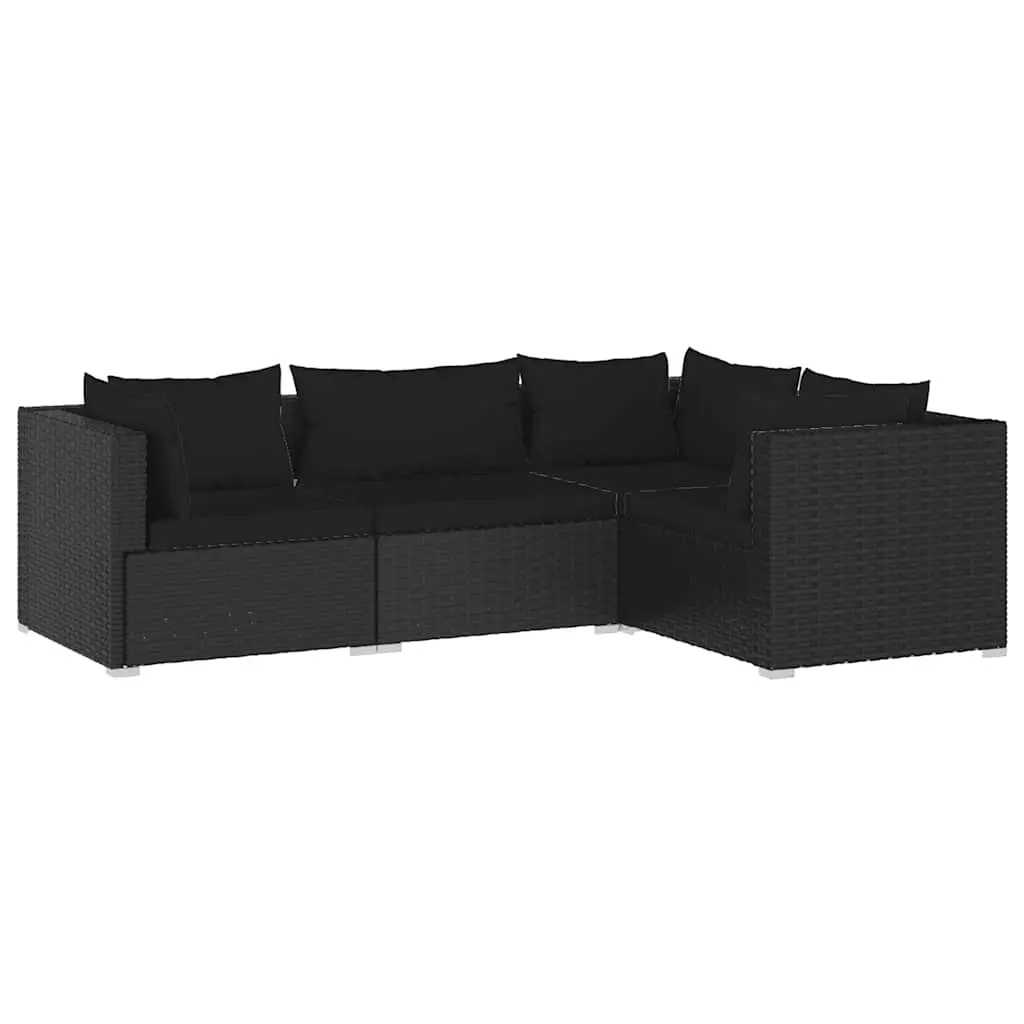 4 Piece Garden Lounge Set with Cushions Poly Rattan Black 3101672 - Furniture
