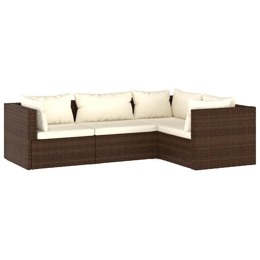 4 Piece Garden Lounge Set with Cushions Poly Rattan Brown 3101674 - Furniture