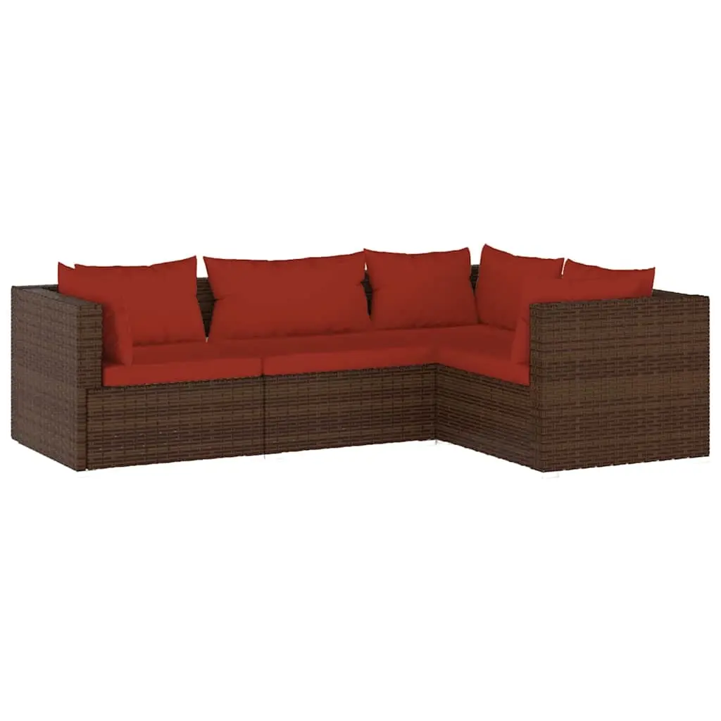 4 Piece Garden Lounge Set with Cushions Poly Rattan Brown 3101675 - Furniture