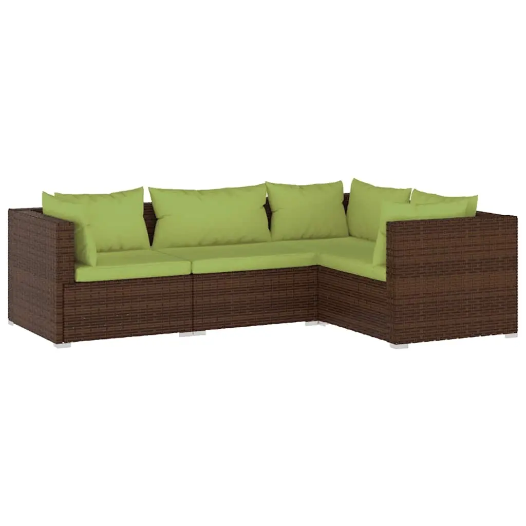 4 Piece Garden Lounge Set with Cushions Poly Rattan Brown 3101676 - Furniture