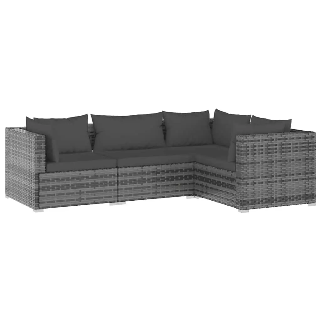 4 Piece Garden Lounge Set with Cushions Poly Rattan Grey 3101677 - Furniture