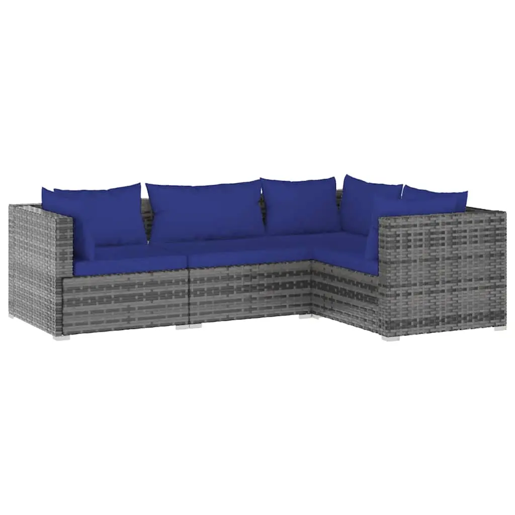 4 Piece Garden Lounge Set with Cushions Poly Rattan Grey 3101678 - Furniture