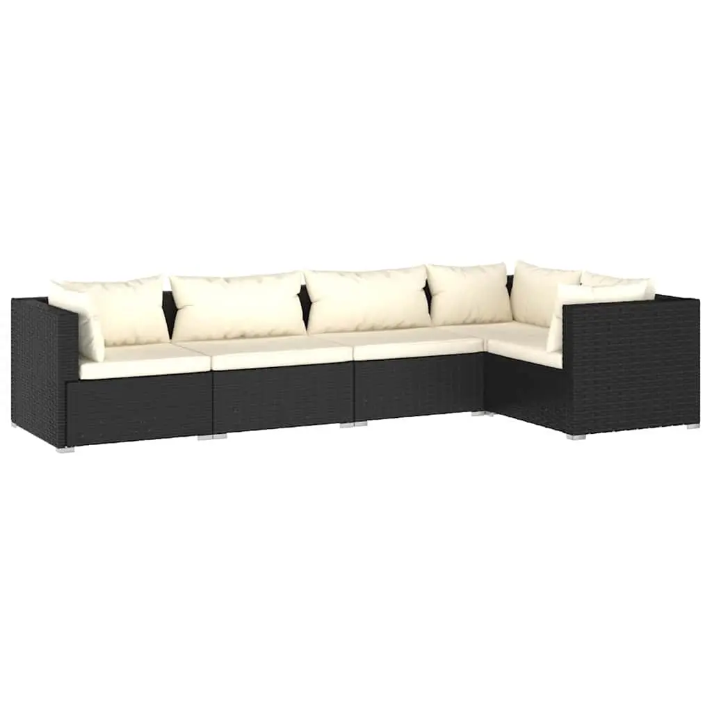 5 Piece Garden Lounge Set with Cushions Poly Rattan Black 3101687 - Furniture