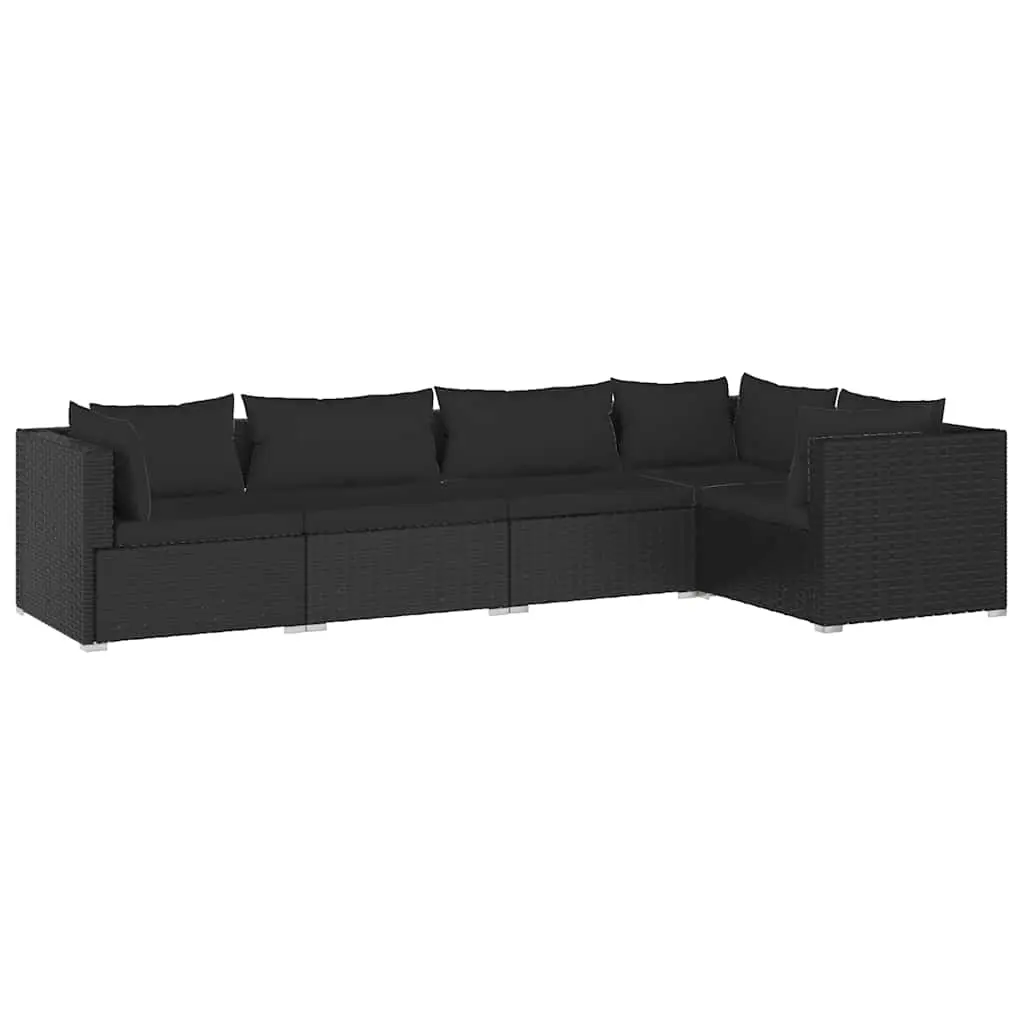5 Piece Garden Lounge Set with Cushions Poly Rattan Black 3101688 - Furniture