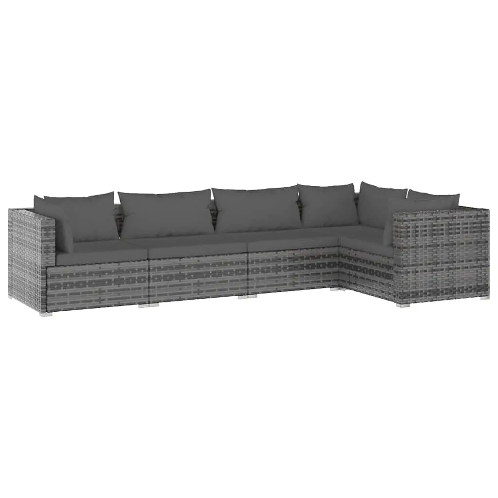 5 Piece Garden Lounge Set with Cushions Poly Rattan Grey 3101693 - Furniture