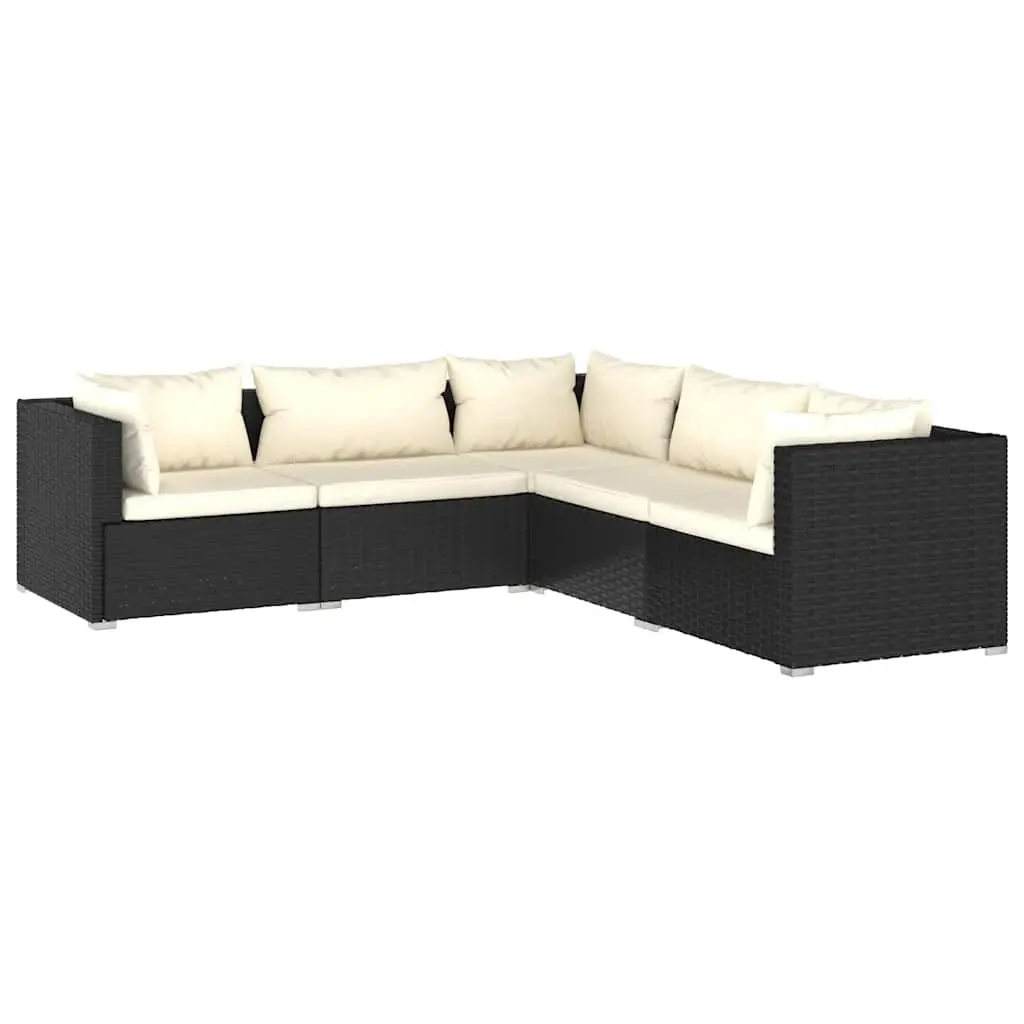 5 Piece Garden Lounge Set with Cushions Poly Rattan Black 3101695 - Furniture