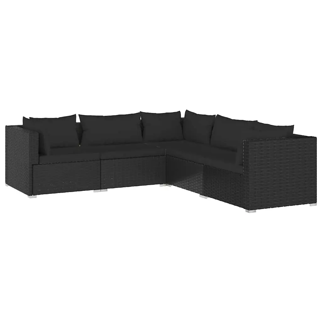 5 Piece Garden Lounge Set with Cushions Poly Rattan Black 3101696 - Furniture